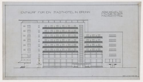 Elevation for Hotel Stiassni, Brno, Czechoslovakia (now Czech Republic)