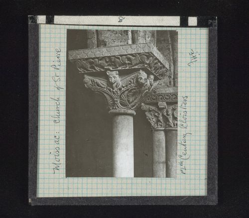 View of capitals in cloister of Saint-Pierre Abbey, Moissac, Tarn-et-Garonne, France