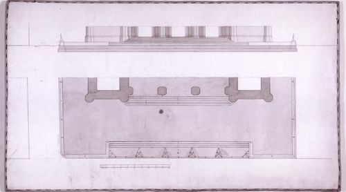 Plan and elevation for the principal entrance and stairs for Notre-Dame de Montréal