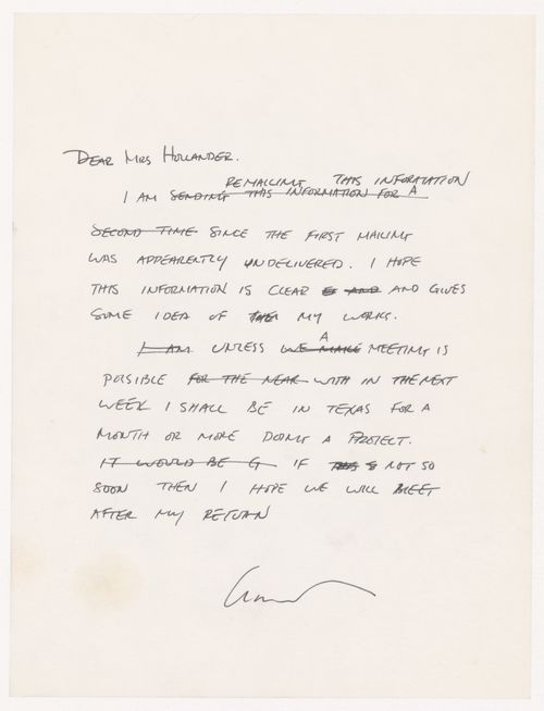 Letter from Gordon Matta-Clark to Ruth Hollander
