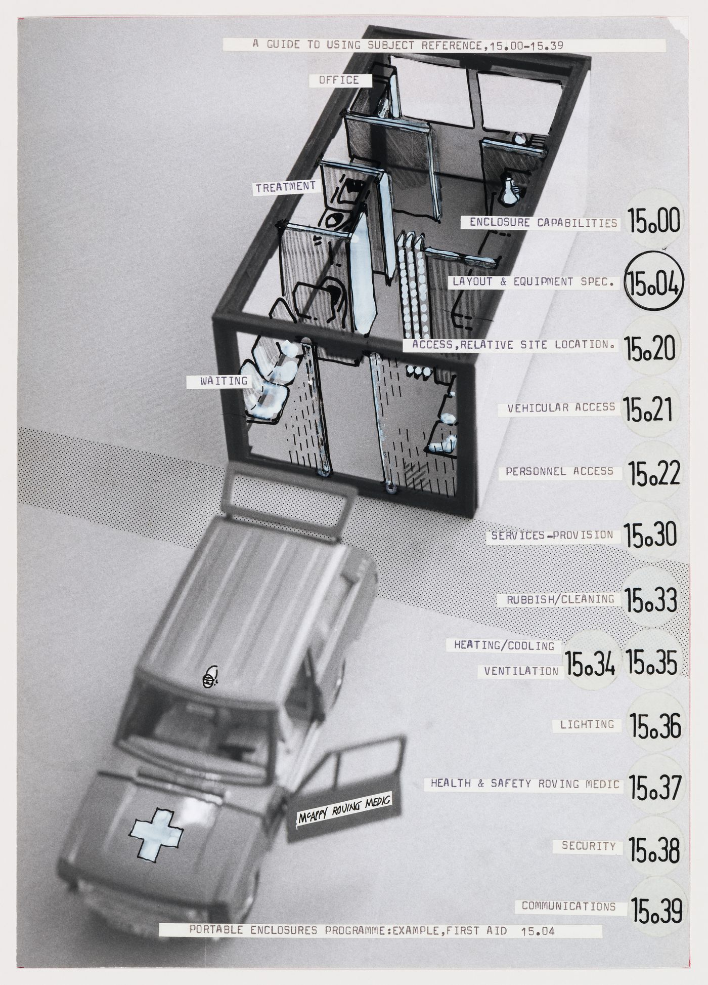 McAppy: illustration of a portable enclosure and vehicle used for first aid