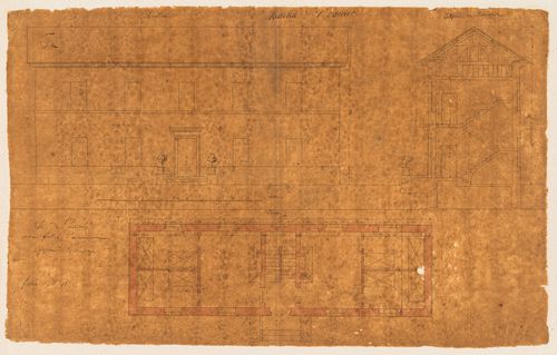 Project for Clos d'équarrissage, fôret de Bondy: Plan, elevation, and section for workers' housing