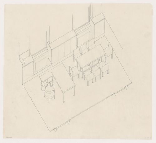 Axonometric for furniture for M.J.I. de Jonge van Ellemeet's office in Rotterdam City Hall, Netherlands