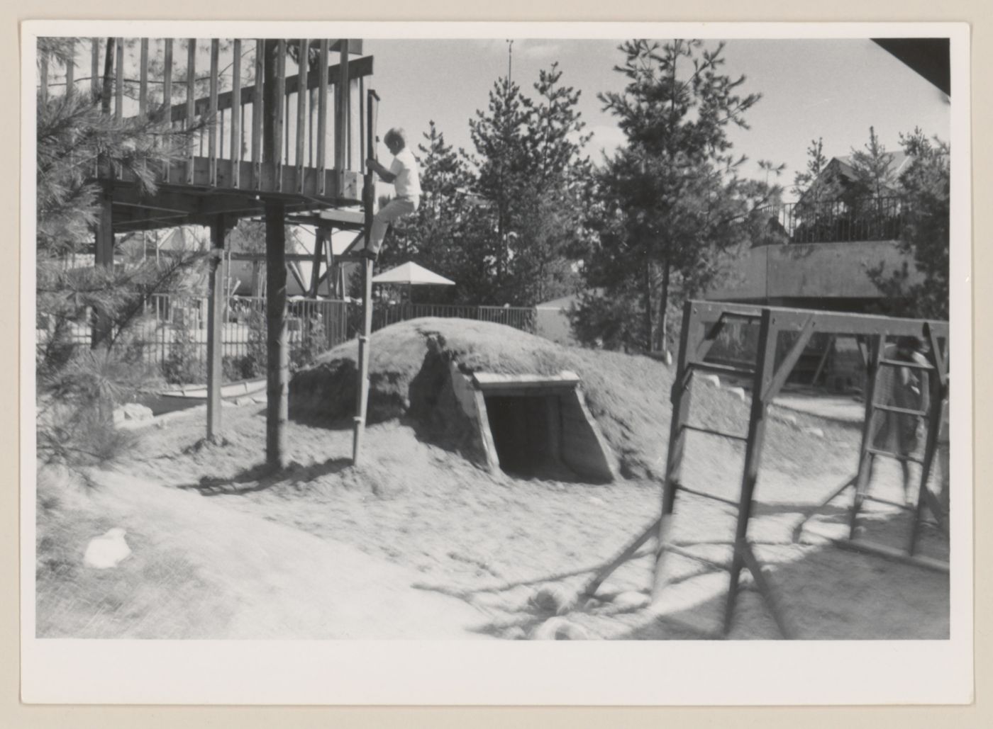 View of main mound of Children's Creative Centre Playground, Canadian Federal Pavilion, Expo '67, Montréal, Québec