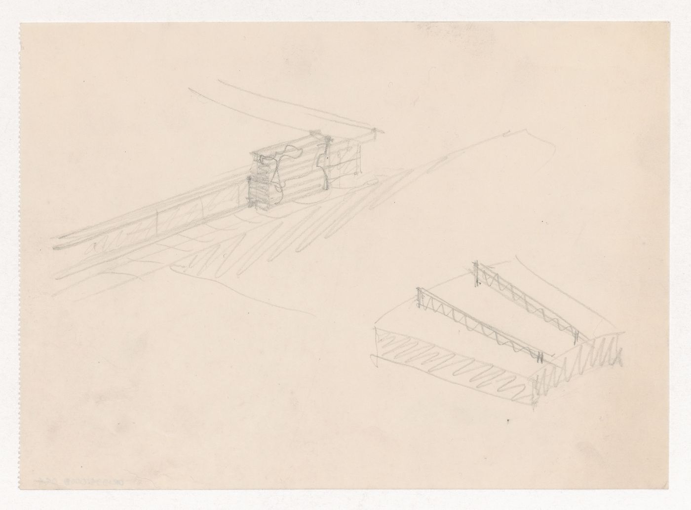 Bird's-eye perspective sketches for an auditorium for Illinois Institute of Technology and for a Court House façade