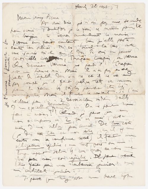 Lettre de Le Corbusier à Pierre Jeanneret relative à l'Inde