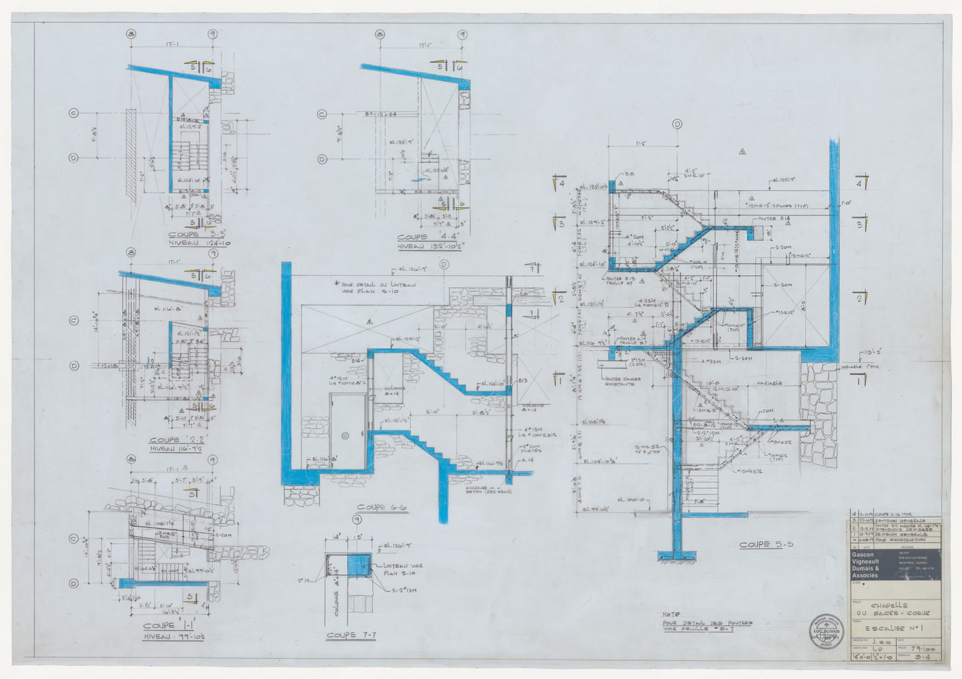 Sections for stairs for the reconstruction of the Chapelle du Sacré-Coeur, Notre-Dame de Montréal