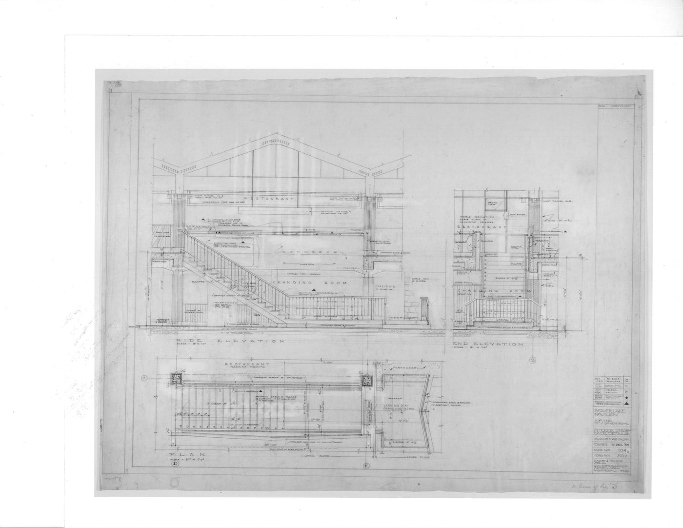 Beaver Lake Pavilion for the city of Montreal: Interior stair-case details