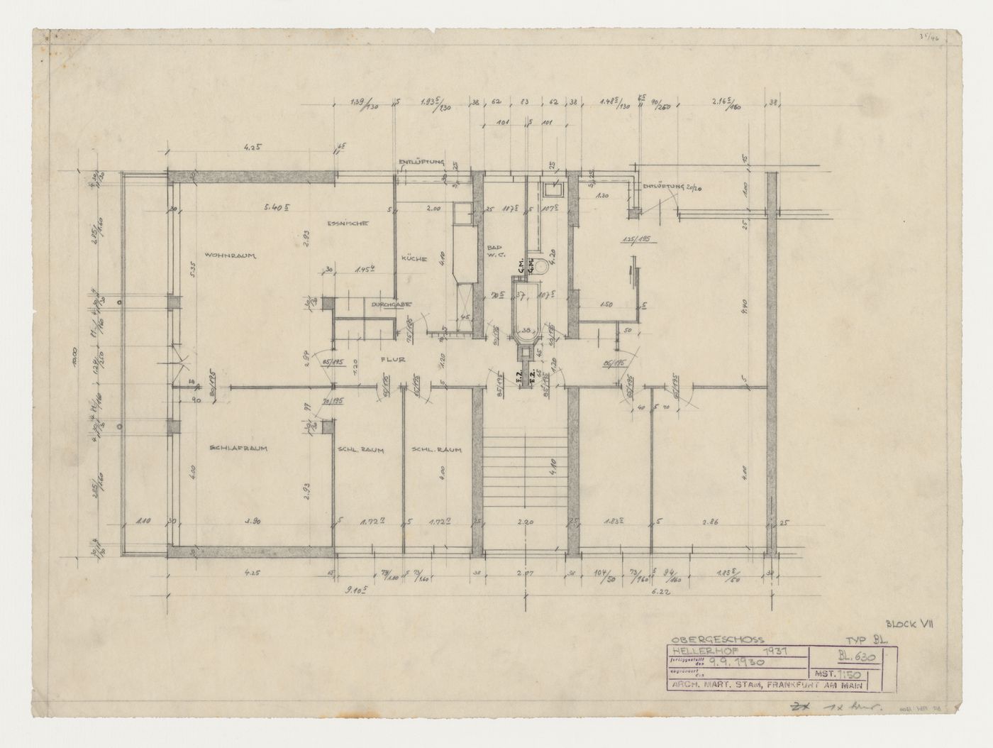 First floor plan for type BL housing units, Hellerhof Housing Estate, Frankfurt am Main, Germany