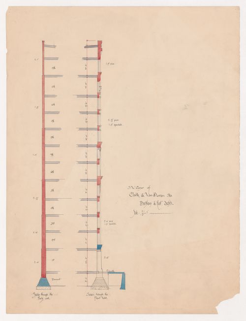 Office building, Chicago: Sections through the party wall and exterior wall