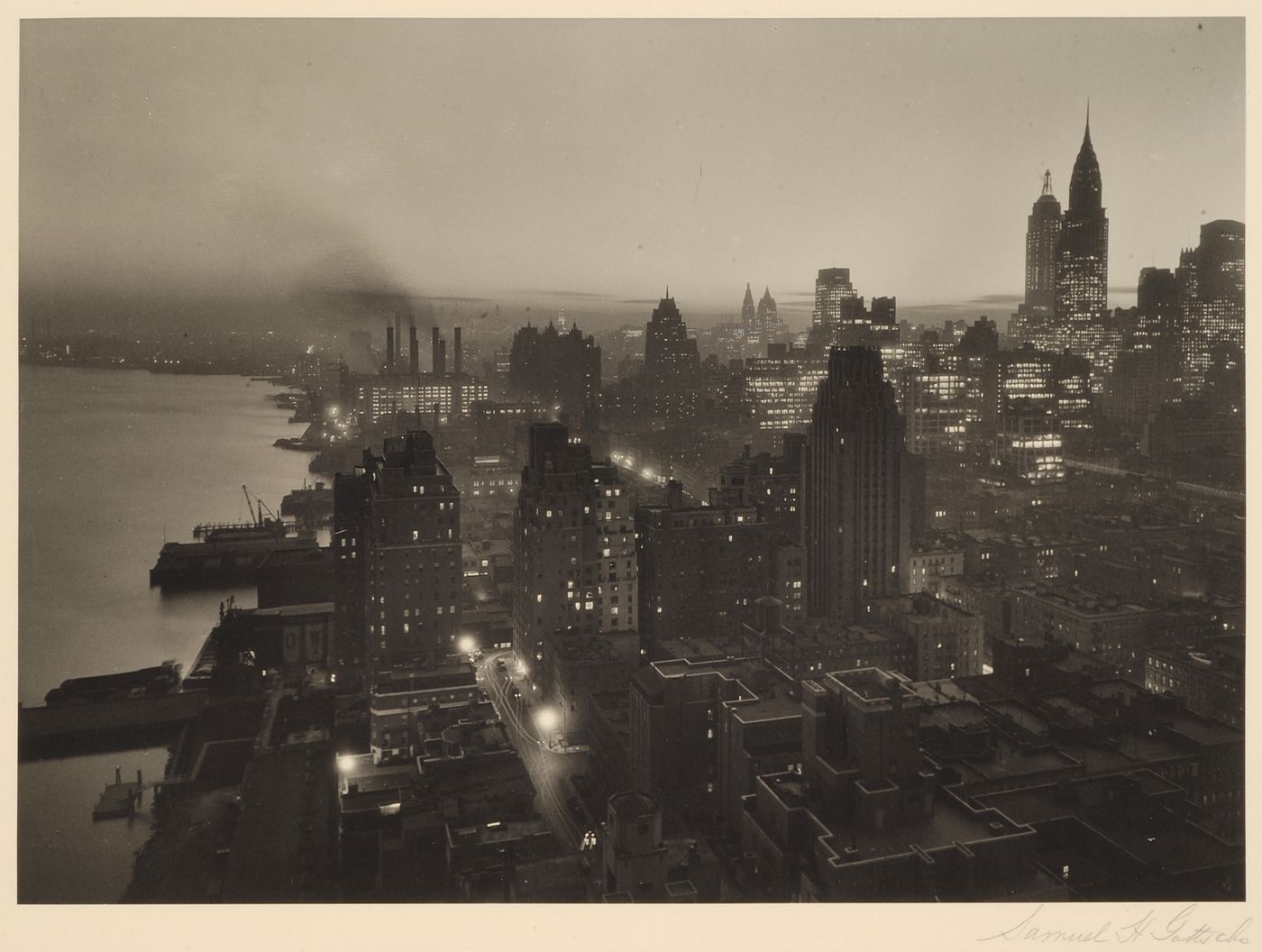 Looking South West at night, aerial view, New York City, New York