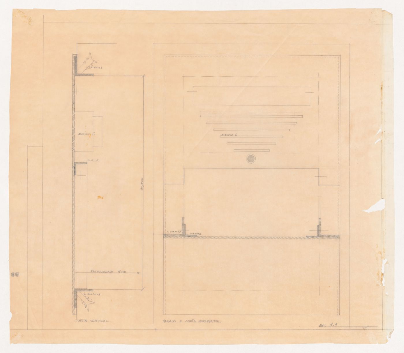 Sections and elevation for intercom for Casa Manuel Magalhães, Porto