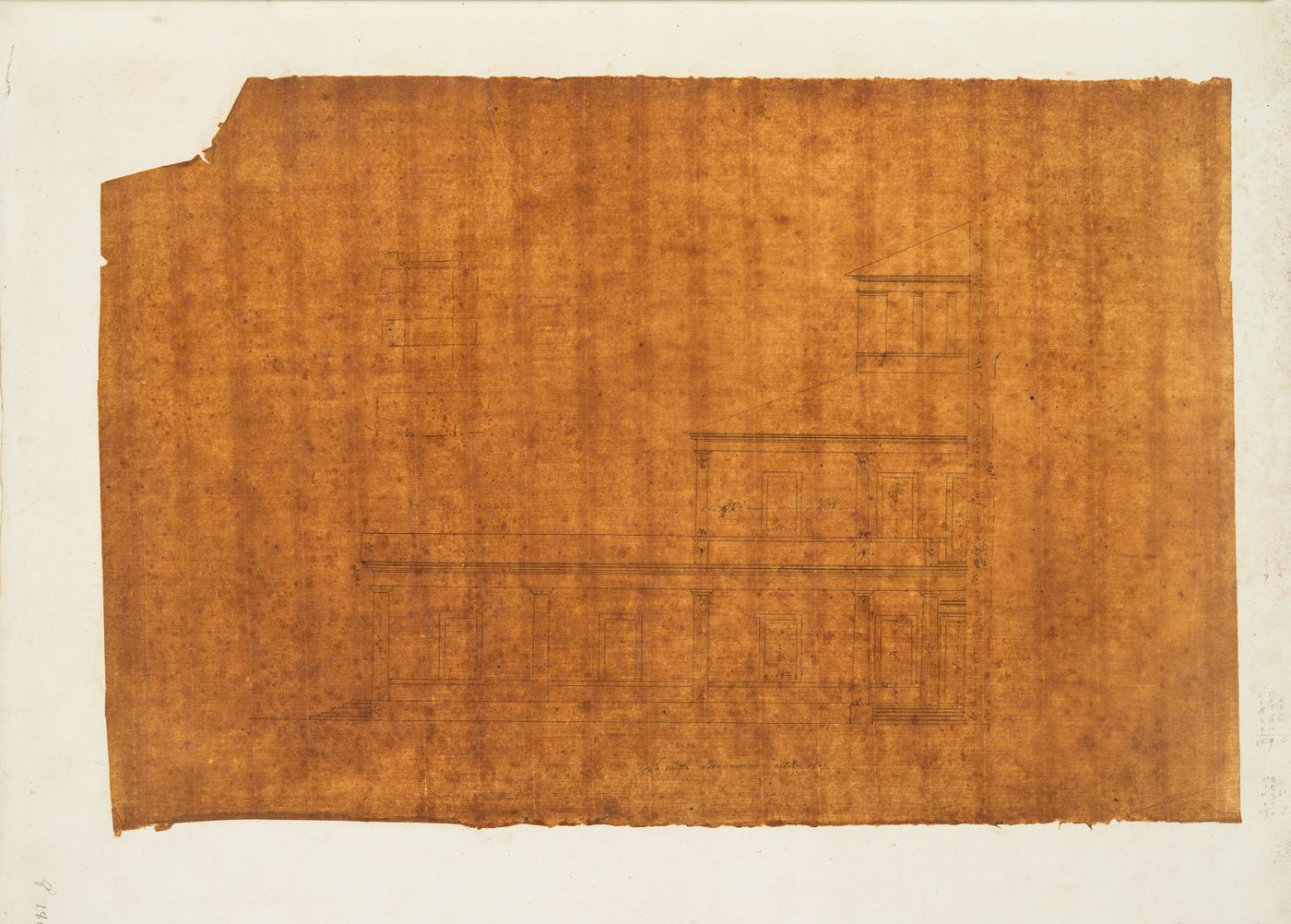 Project for a château for M. de Lorgeril, Motte Beaumanoir: Half elevation for the principal façade