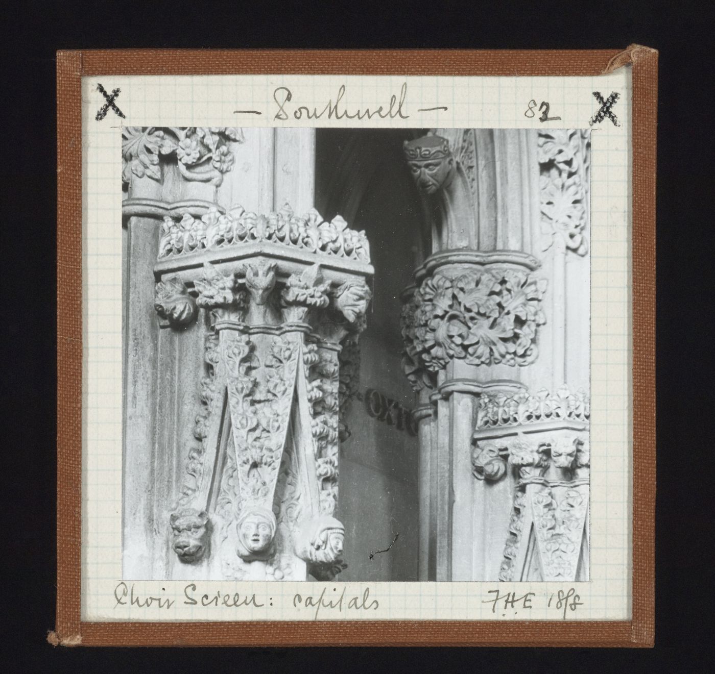 Detail view of choir screen with capitals, Southwell Minster, Southwell, Nottinghamshire, England