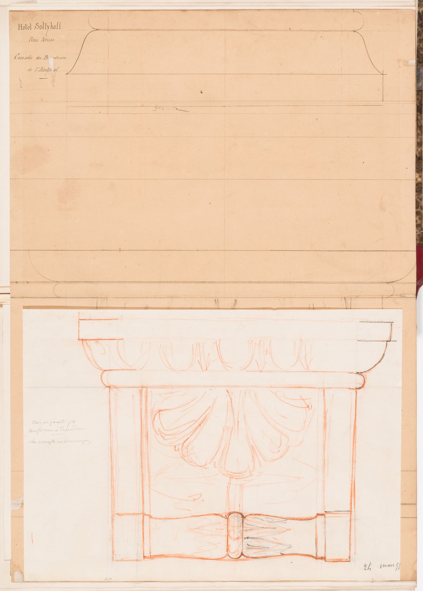 Full-scale elevations for the consoles for the "entresol" level of the principal façade, Hôtel Soltykoff