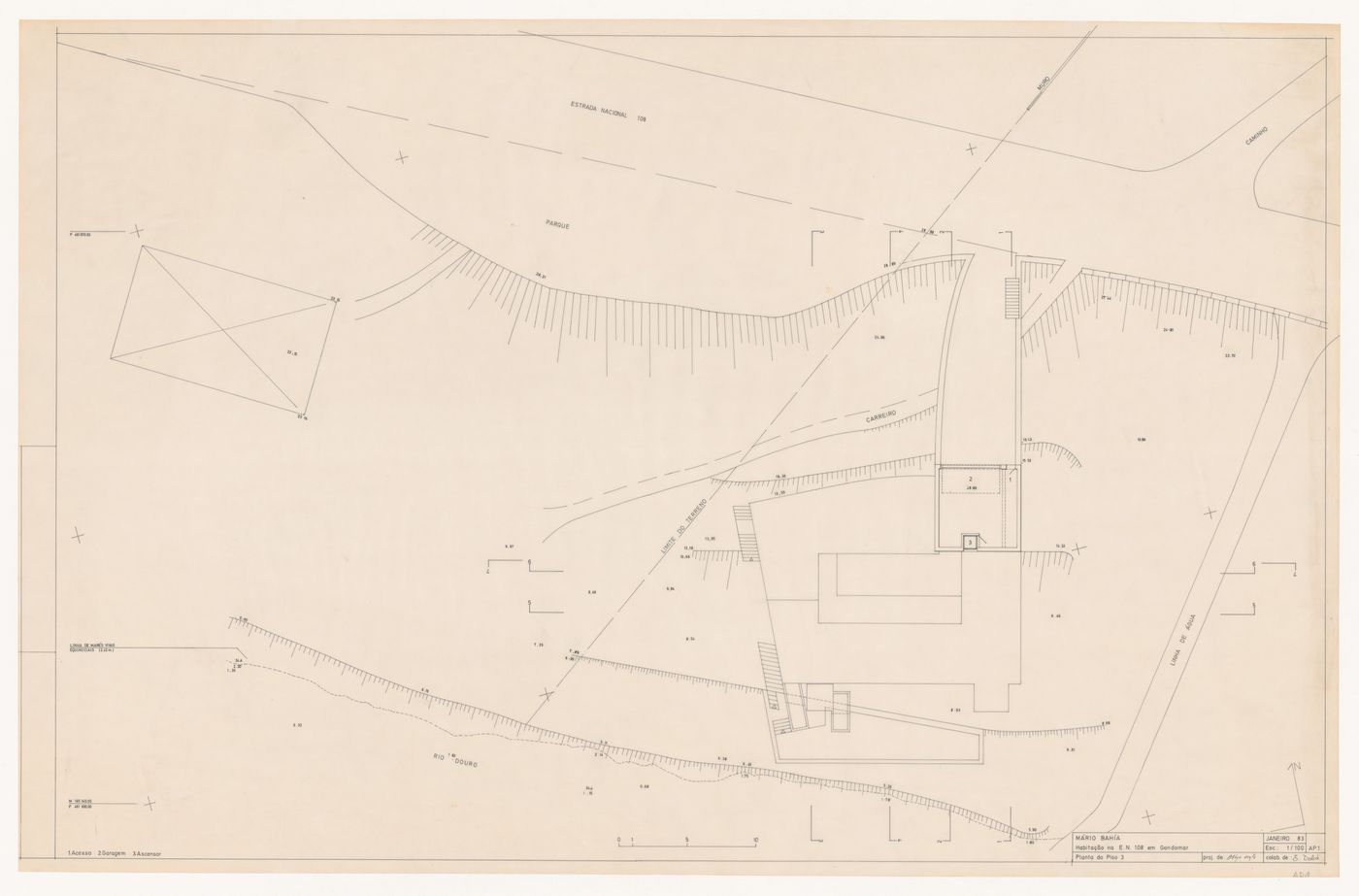 Third floor plan for Casa Mário Bahia [Mário Bahia house], Gondomar, Portugal