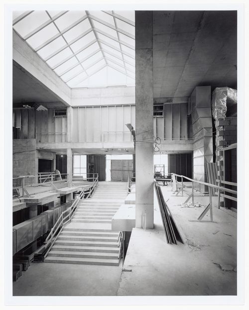 Interior view of the Entrance Court from the bookstore, Canadian Centre for Architecture under construction, Montréal, Québec