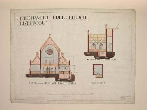Hamlet Free Church,Liverpool - Sections and cellar plan