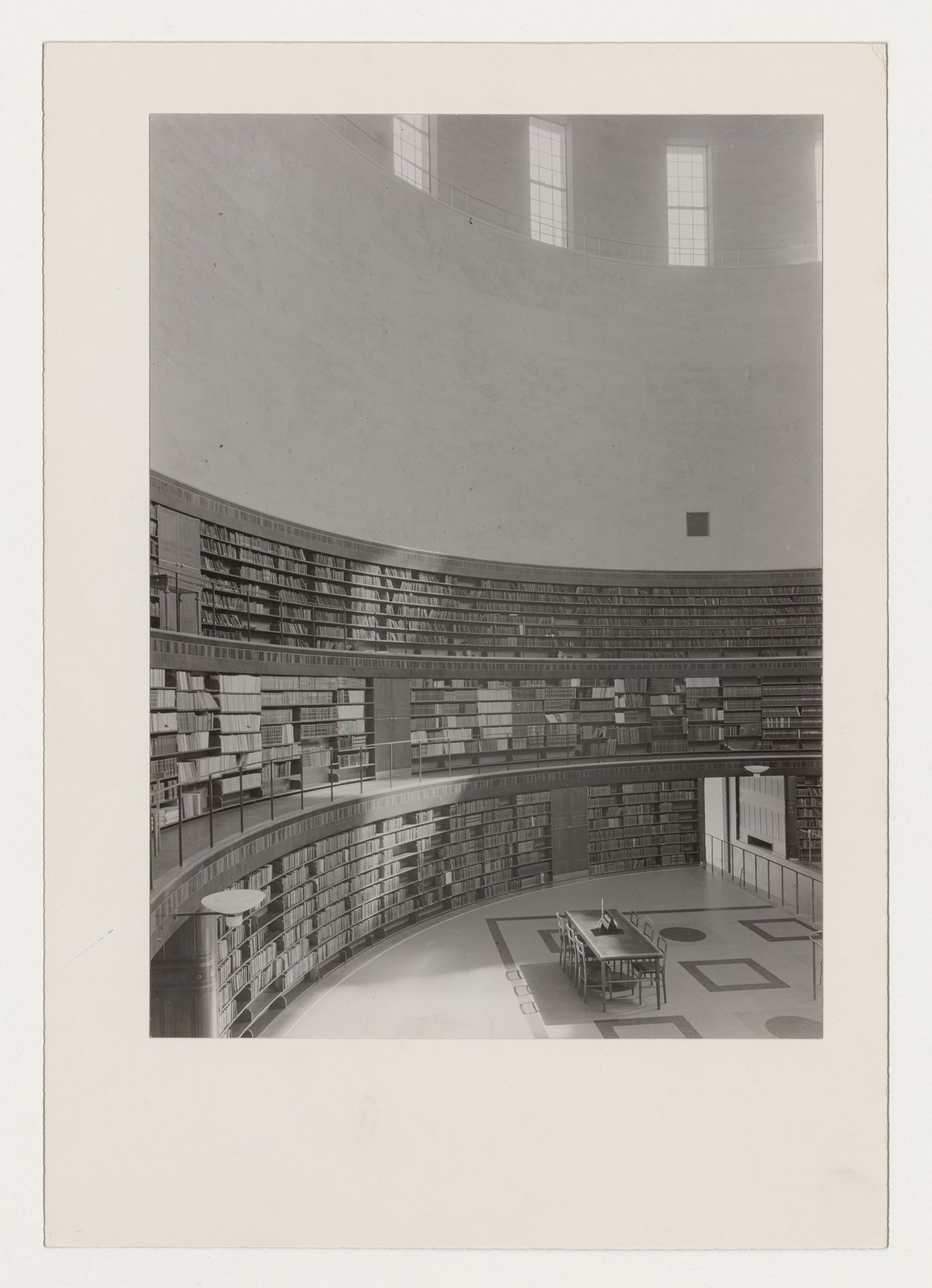 Interior view of the lending hall of Stockholm Public Library showing the ground floor and galleries, 51-55 Odengatan, Stockholm