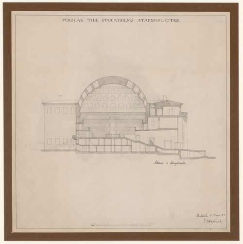 Longitudinal section for Stockholms stadsbibliotek [Stockholm Public Library], Stockholm, Sweden