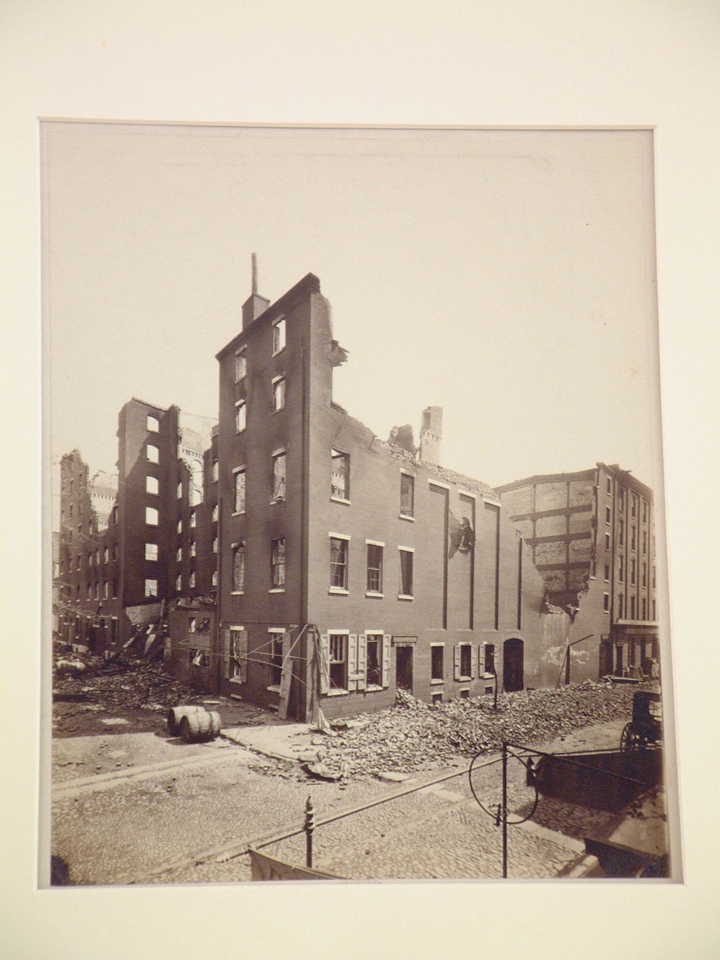 Philadelphia after the fire: View of buildings on a street corner partially destroyed