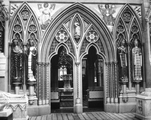 View of entrance to Mediaeval Court, Crystal Palace, London, England