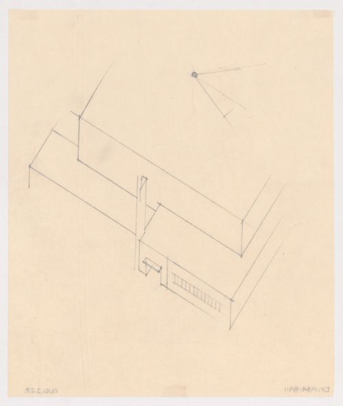Partial bird's-eye axonometric for the church for Kiefhoek Housing Estate, Rotterdam, Netherlands