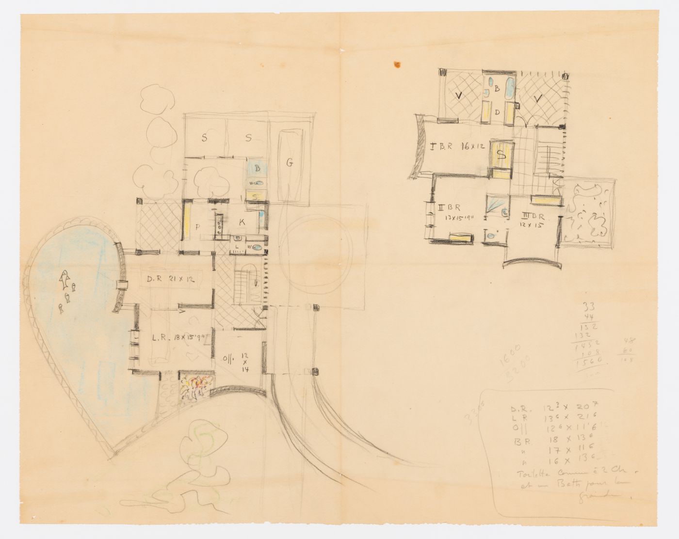 Sketch for the House Type 4-J in sector 5 in Chandigarh, India