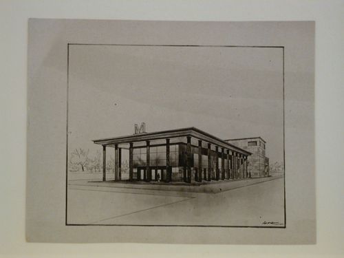 Photograph of a perspective drawing for the Kirovskaia subway station, Moscow