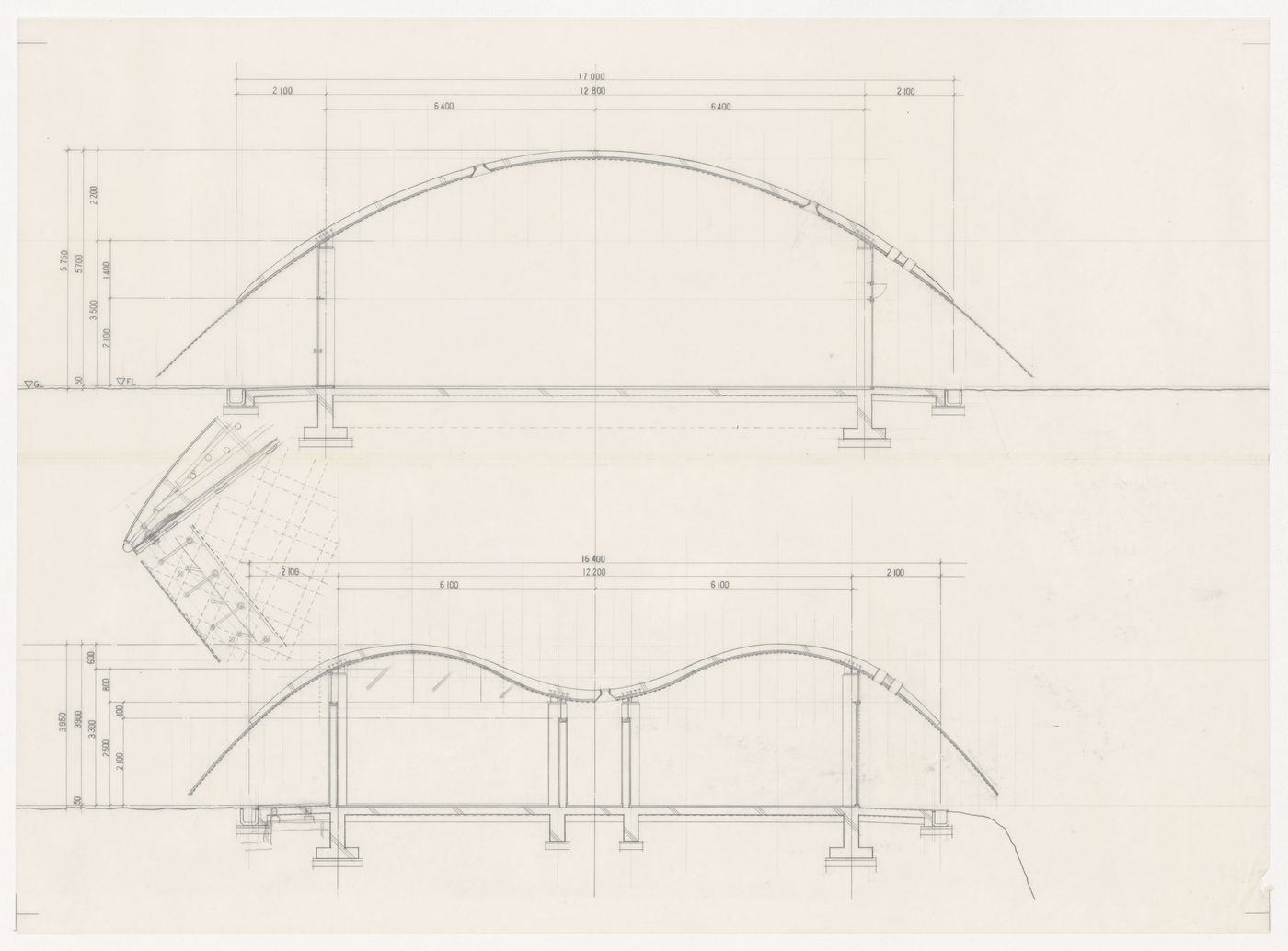 Sections and detail for Uchino Community Center for Seniors and Children, Fukuoka, Japan