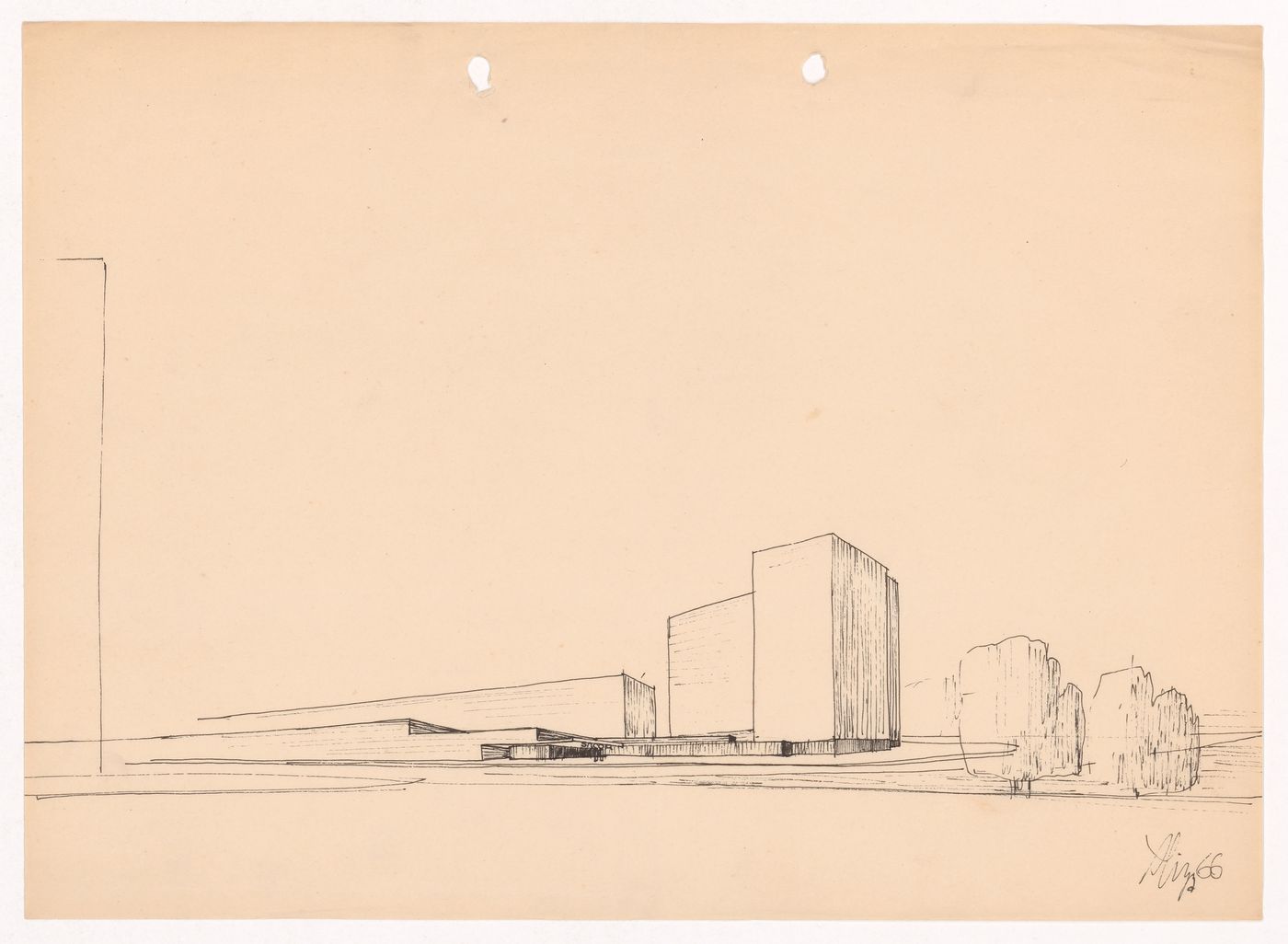 Sketch perspective for Habitações Colectivas da Sacor, Matosinhos, Porutgal