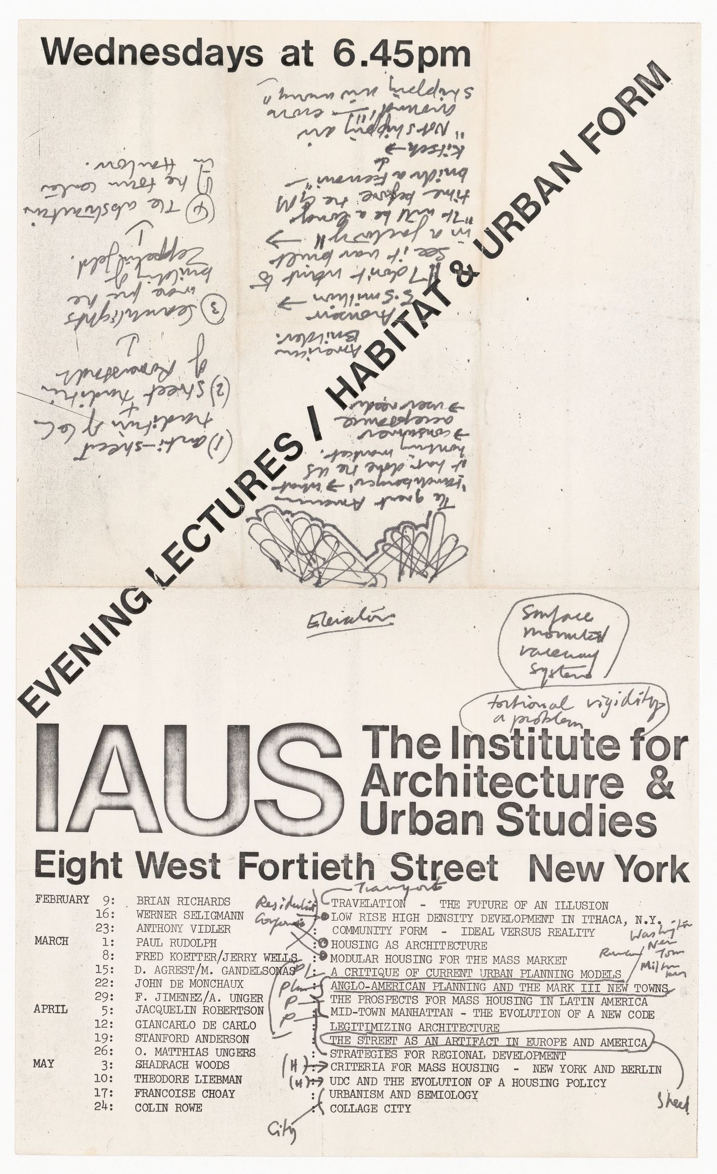 Edited draft poster of the Institute for Architecture and Urban Studies lecture series