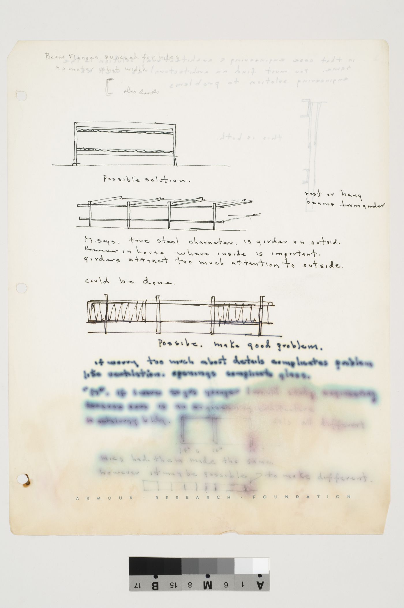 Notes about Mies's ideas on girder structures, with sketch studies
