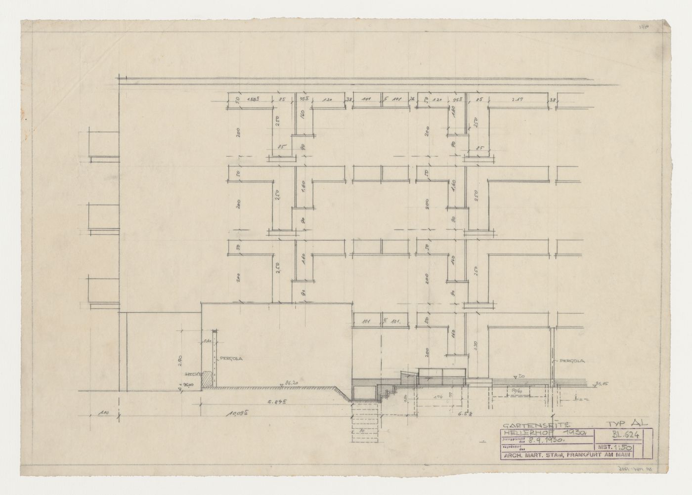 Elevation for type AL housing units, Hellerhof Housing Estate, Frankfurt am Main, Germany