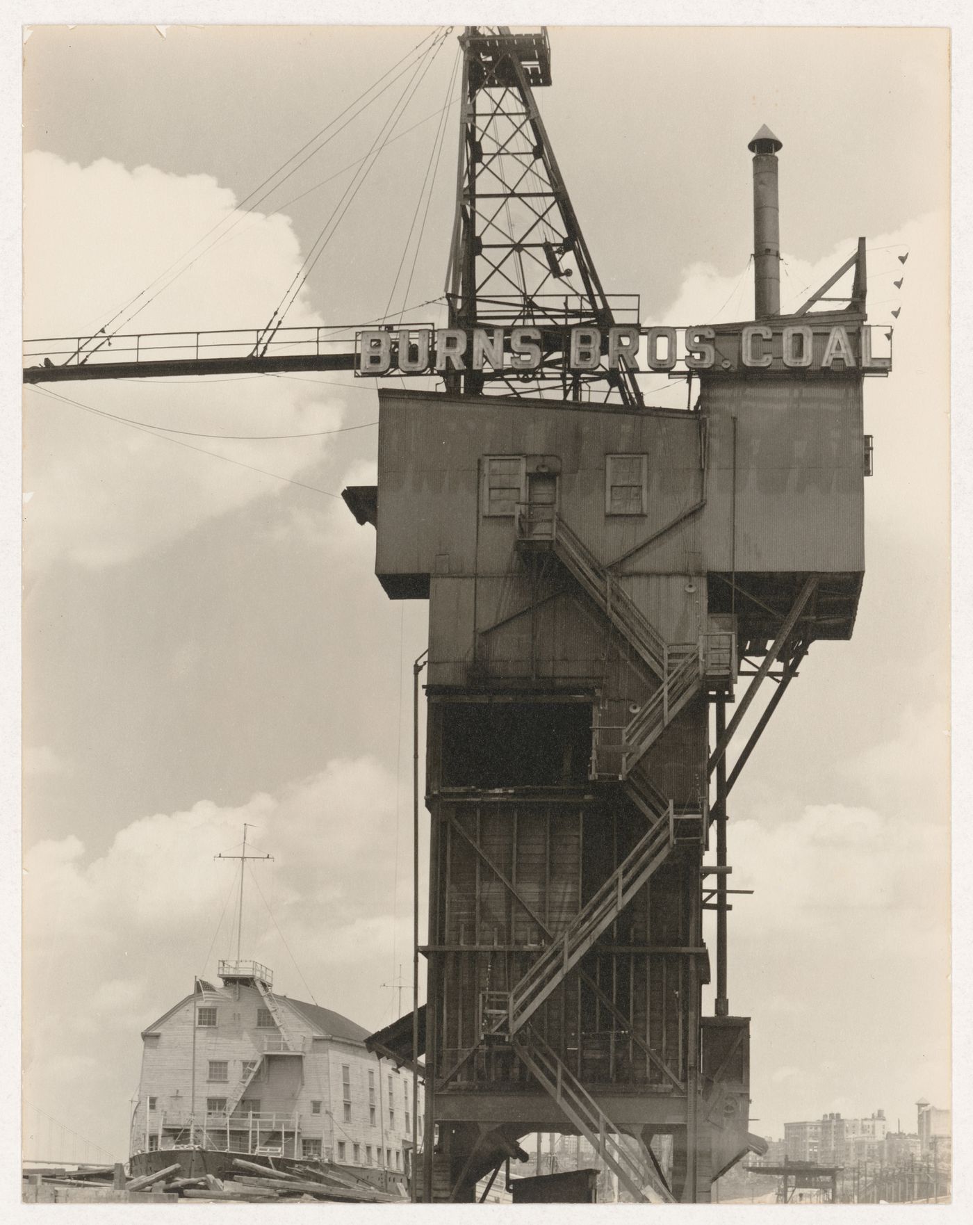 135th Street Pier "Illinois" Training Ship and Burns Bros. Coal Elevator, New York City, New York