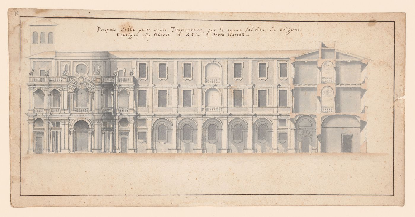 Sectional elevation for the north façade of the convent of San Giovanni a Porta Latina, Rome