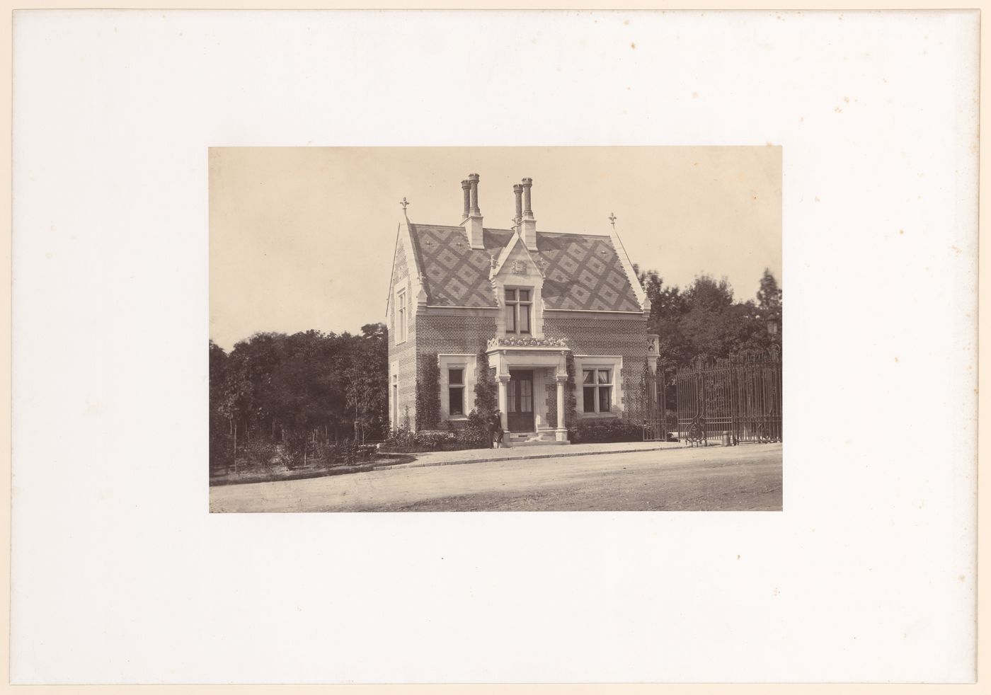View of an unidentified gate house, Bois de Boulogne, Paris, France