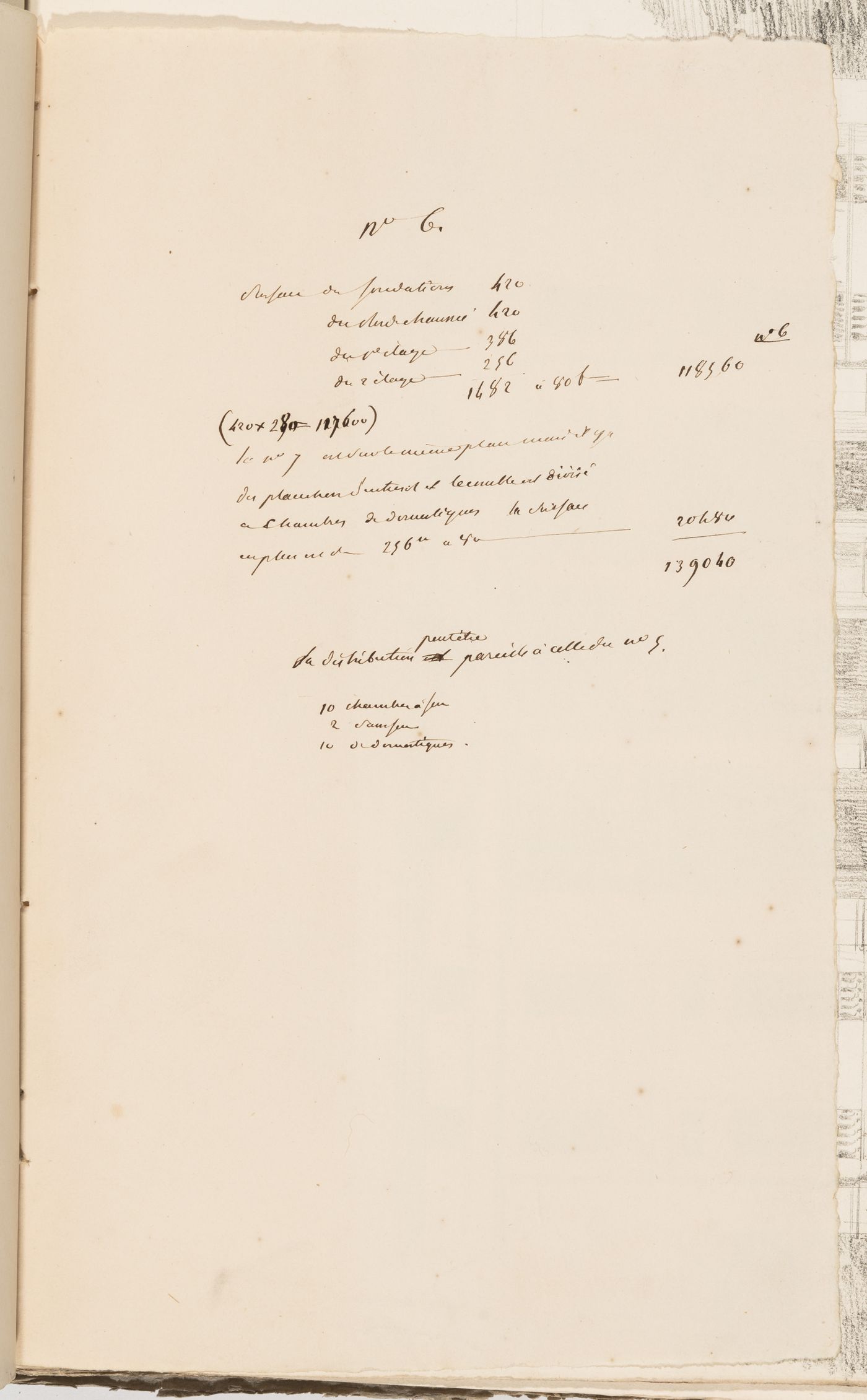 Project no. 6 for a country house for comte Treilhard: Notes and calculations