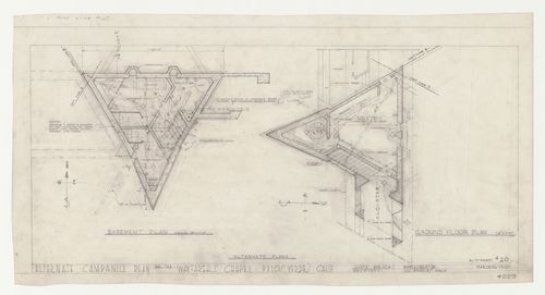 Wayfarers' Chapel, Palos Verdes, California: Plans for basement and ground floor for the vestry and campanile