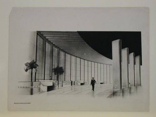 Photograph of a perspective drawing for the lobby for a Red Army Theater, Moscow