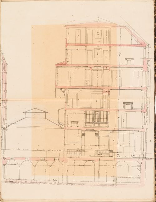 Longitudinal section for the Administration générale des omnibus Office Building, Paris