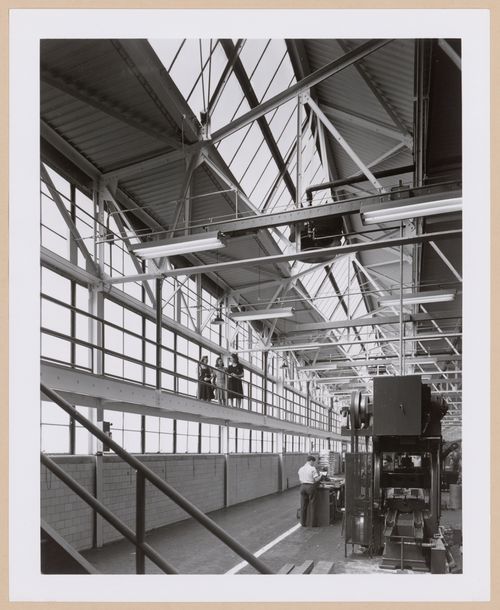 Interior view of the southwest corner of the Manufacturing Building showing a mezzanine, Thompson Aircraft Products, Inc. Airplane Assembly Plant, Euclid, Ohio