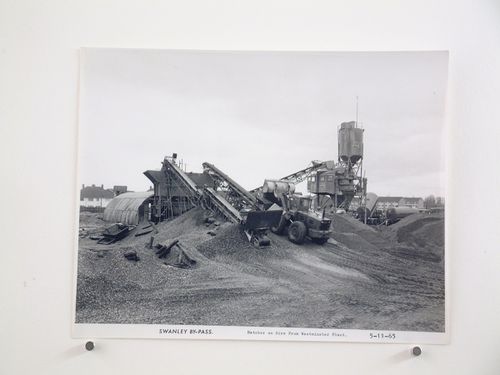 View of batcher on hire from Westminster Plant, during construction of the Swanley Bypass, England