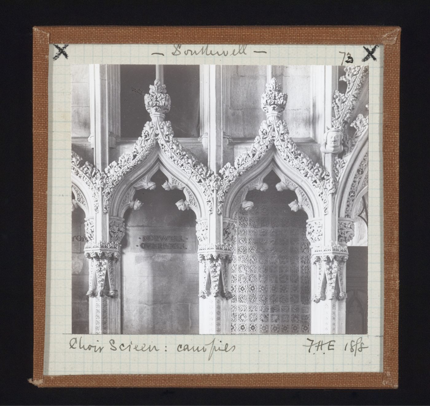 Detail view of canopies of choir screen, Southwell Minster, Southwell, Nottinghamshire, England