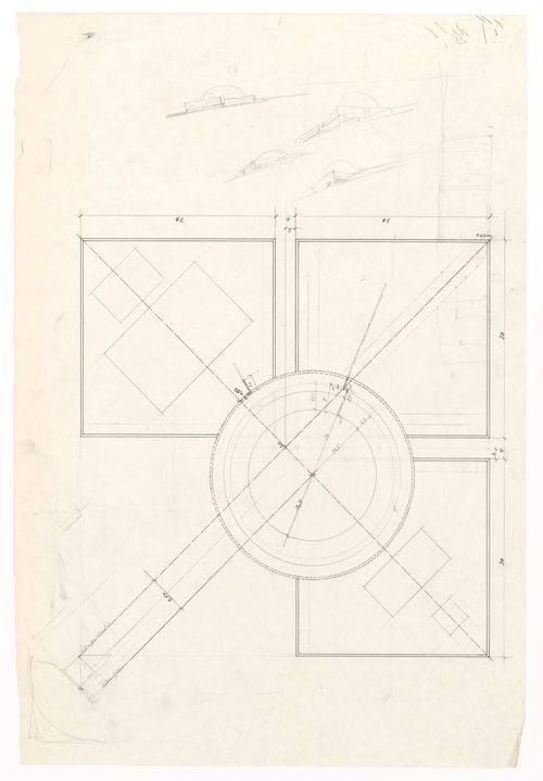 Plan with sketches for Görlitzer Bad swimming pool, Berlin
