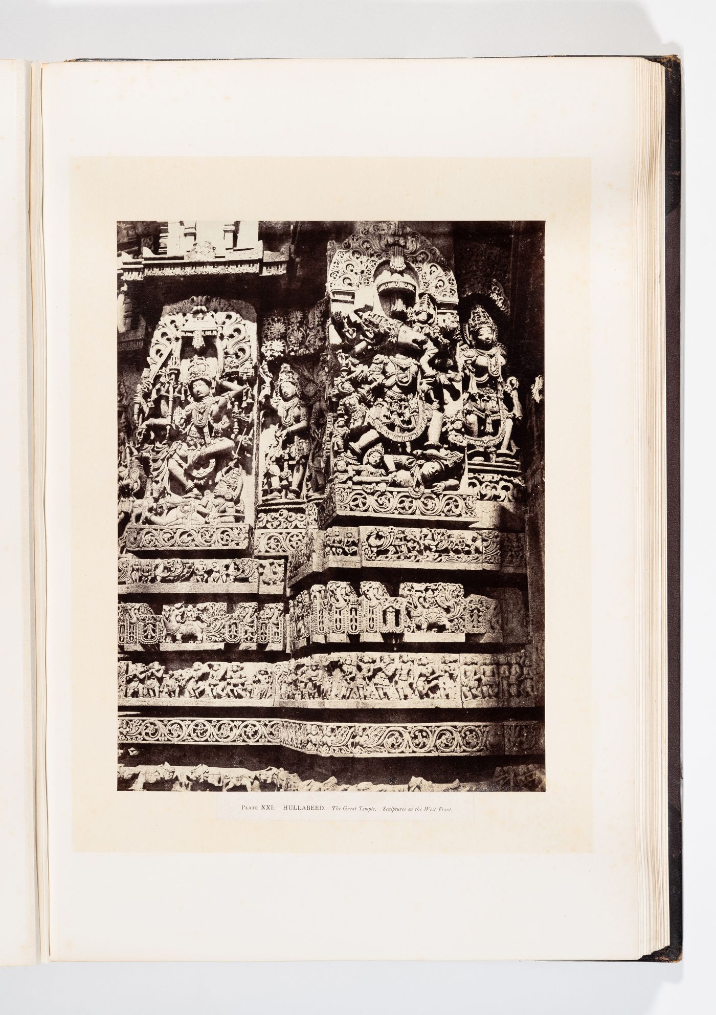 Close-up view of reliefs and sculptures on a façade, Hoysalesvara Temple, Halebid, India