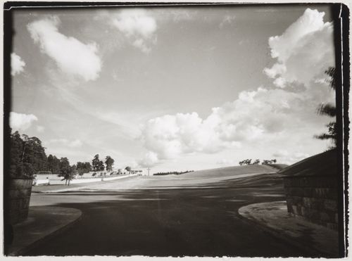 Exterior view of the Chapel of Faith, the Chapel of Hope, the loggia of Monument Hall and the Way of the Cross walkway, Woodland Crematorium and Cemetery, Stockholm