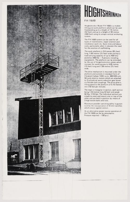 Document describing the "Heightshrinker FH 1600" mobile lifting and work platform