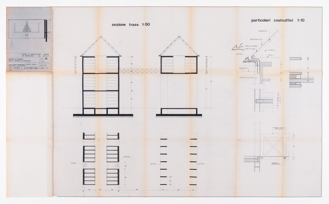 Cross section and construction details (Sezione e particolari costruttivi), Nuovo cimitero San Cataldo, Modena, Italy