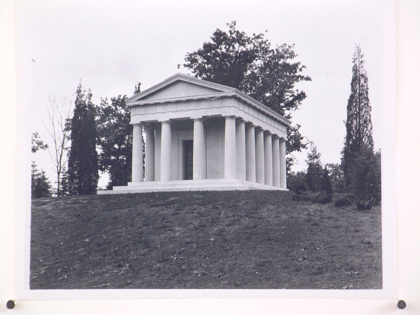 View of the principal and lateral façades of the Couzens Mausoleum, Detroit [?], Michigan [?]